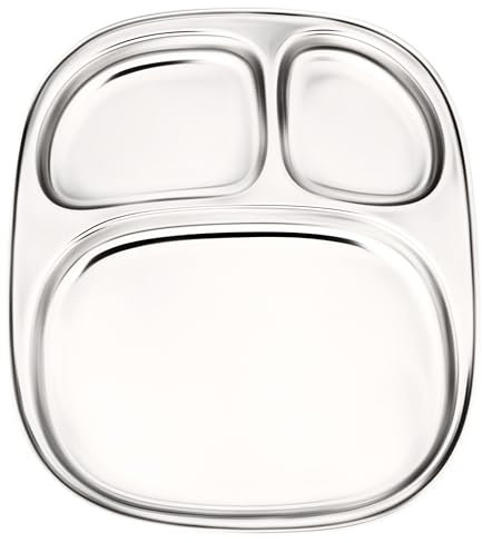 WG inc Stainless Steel Compartment Plate, 3 in 1 Oval Divided Trays, Perfect Dinner Plate for Kids, Children & Adults, Portion Control Dishes, Camping Platter, Metal Food Serving Plates (Large)