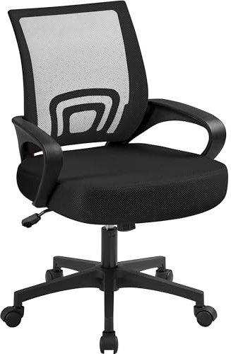 Yaheetech Modern Ergonomic Office Chair Adjustable Swivel Mesh Computer Chair with Back Support Arms and Wheels for Home Work and Students Study Black