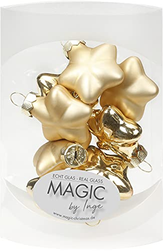 Christbaumschmuck Sterne Glas 4cm x 8 Stück Weihnachtskugeln Gold hellgold - Brokatgold
