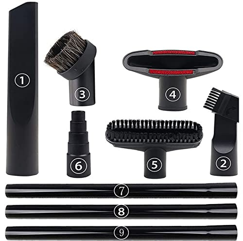 ANBOO Vacuum Attachments Set, 1 1/4 inch Vacuum Accessories Cleaning Kit Hardwood Floor Brush Attachments Extension Wands with Standard Hose Adapter, 9 Pack