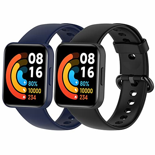 MIJOBS 2 Pièces Bracelets Compatible avec Redmi Watch2 Lite & POCO Watch Bracelet de Remplacement en Silicone de Sport pour Xiaomi, Hommes et Femmes