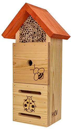 Insektenhotel Für Marienkäfer MKW 3IN1 - Insektenhaus aus massivem Laub- und Nadelholz - Wetterfest - für Wildbienen & Marienkäfer - Schutz für viele nützliche Insekten