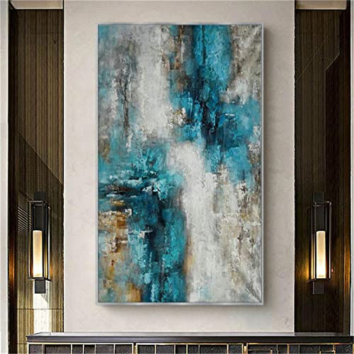 HOLEILUCK Cuadro de arte de pared de gran tamaño vertical Pinturas al óleo verdes abstractas sobre lienzo Arte de panel moderno para decoración de sala de estar 90x145cm (35.4x57.1in) con marco