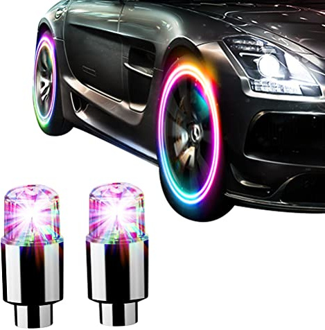 KKPLZZ 2PCS Waterproof Led Wheel Lights, Car Bike Wheel Tyre Valve Cap Lights Dust Cap Light Spoke Neon lights for Car Truck SUV Motorcycles Bike Tire