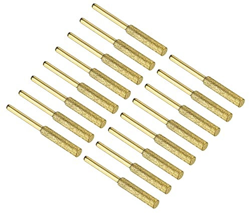 PATIKIL 3/16 Inch Diamond Chainsaw Sharpener, 16 Pack Titanium Plating Sharpening Stone Polishing Grinding File Tool, Golden
