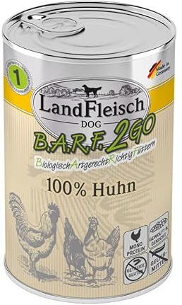 Landfleisch BARF2GO | 3 Komponenten Futter zum mischen | 100% Fleisch und Innereien | Barfen leicht gemacht Dank Single Protein (6x400g Huhn)