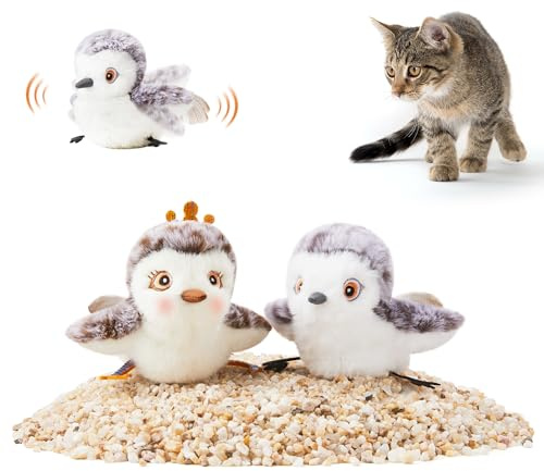 Potaroma Cat Toys 2 Pcs Flapping Sandpiper Pair-Mate, Lifelike Birds Chirp, Chargeable Touch Activated Kitten Fun Interactive Kitty Exercise with Catnip for All Breeds