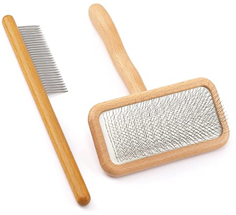 Carpet Rake-Sheepskin Wool Brush and Cleaner Comb Wood, 2PCS(Big+ Small) | More Suitable for Pile Carpets/Rugs, for Carding Fur, Restore Carpets Softness and Texture