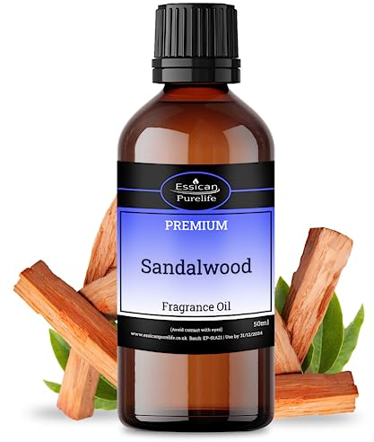 Essican Purelife Sandalwood Fragrance Oil 50ml & 100ml, for Candle Making, Bath Bombs, Soap Making, Wax Melts, Aromatherapy Diffusers, Perfume Oil, Scented Oils for Burners - Vegan & UK Made