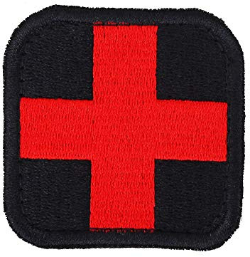 Taktisk Medicinsk Röda Korsets Moral Krok och ögla Märke Första Hjälpen Broderad Lappkrok Dekorativa Applikationer på Klädväska Hatt (Svart-2)