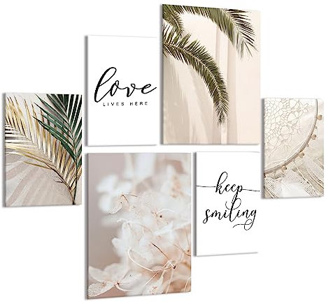 LXTOPN Boho Leinwandbilder Set, Aufhängbar Wandbild mit Rahmen, Pampasgras Strand Kunstdruck Bilder, Modern Wohnzimmer Deko Poster Set. (A-Strand, 2 * 30x40cm+ 4 * 20x30cm)