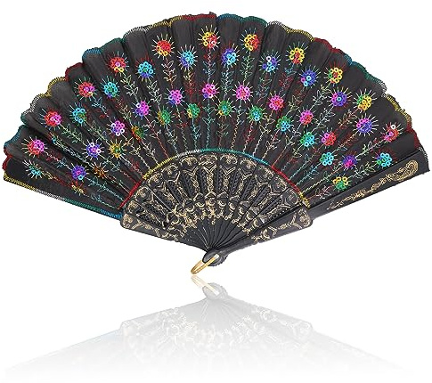 lvzhen Handfächer, faltbar, Spitze, spanisches Pfauenmuster, faltbarer Fächer, Kunststoff, Handventilator für Frauen, geeignet für Hochzeit, Verlobung, Tanzen, Geburtstag, Party, Cosplay (bunt)