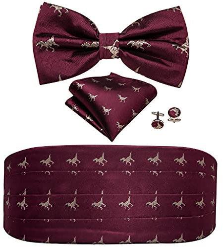 RWRAPS Herren-Kummerbund, rote Fliege aus Seide, Einstecktuch, Manschettenknöpfe, Set, Hochzeitsbund für Herren-Smokinganzug (Farbe: A, Größe: Einheitsgröße) (rot, Einheitsgröße)