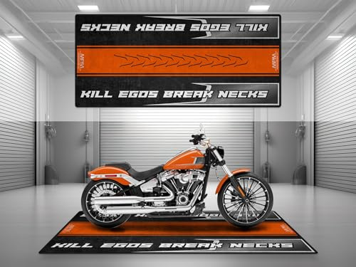 wibeart Tappetino per Moto MPM per Kill Egos Break Necks, Lavabile, Antiscivolo, Resistente all'olio e all'Acqua, per Garage, Showroom e off | Baja Orange - Dimensioni 2: 102 x 47/260 x 120 cm