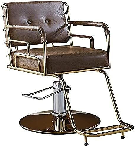 Haarschneide-Salonstuhl, Salon-Schönheitsstuhl, Friseurstühle für Friseure, Friseurstuhl, hydraulisch, robust, drehbar (braun, rund 2)