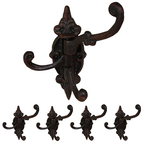 Set aus 5 drehbaren Garderobenhaken Gusseisen Landhaus Antik Schwarz Braun