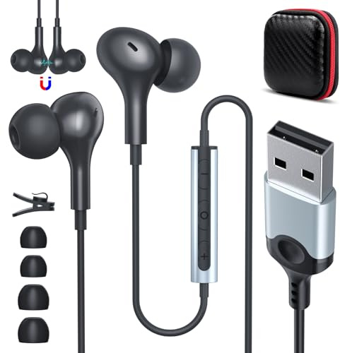 USB Headset with Microphone for PC 7.5 Ft Cable, USB A Headphones for Computer, Wired USB-A Earbuds with Mute in-Line Stereo Noise Isolating Call Cord Laptop Earphones for Dell Surface Switch, Black