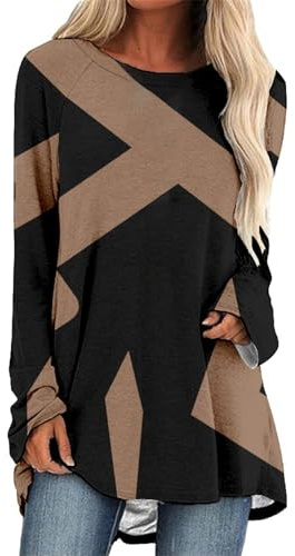 Uwdiohq Camicette da Donna in Cotone a Maniche Lunghe con Tasche Larghe e Casual Abiti Eleganti Taglie Forti Maglietta Schiena Scoperta T-Shirt Rossa Bambina Magliette Donna Manica Trequarti