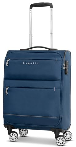 BUGATTI Kabinen-Koffer für Damen und Herren | Kleiner Cabin-Trolley 35 x 22 x 54 cm aus hochwertigem, flexiblem Polyester Material | Doppelrolle & TSA-Schloss| Go Light Soft Serie