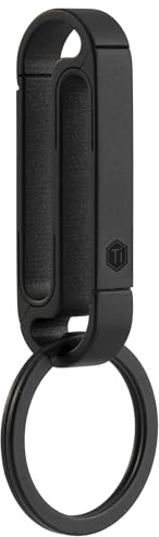 KeyUnity KM10 Heavy Duty Belt Key Holder with Metal Key Rings, Titanium Men Keychain Carabiner Key Holder Clip (Black)