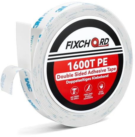 FIXCHORD 3M 1600T PE Nastro Biadesivo Extra Forte, Nastro di Montaggio, Impermeabile, Nastro Adesivo per oggetti, Fissaggio Oggetti, Quadri, DIY, Decorazioni 3m*20mm