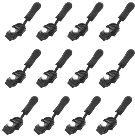 GXGM 12 Stück Reißverschluss Schieber - Abnehmbare Reißverschluss Zipper Pull Fixer für Jacken Koffer Rucksäcke Schwarz