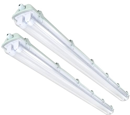 Izrielar Reglette LED de humedad luminaria 24w 2 piezas, 150CM 2x LED tubo 6000k blanco frío difusor luminaria, IP65 impermeable, 4800Lm lámpara de techo Para sótano oficina almacén cuarto de baño