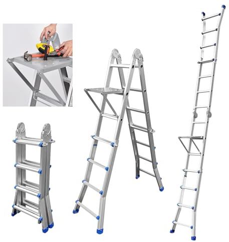 JADDUO Leiter Stehleiter Bockleiter Profi Klappleiter Teleskopleiter 4 x 4 Anlegeleiter Kleine Plattformen Mit