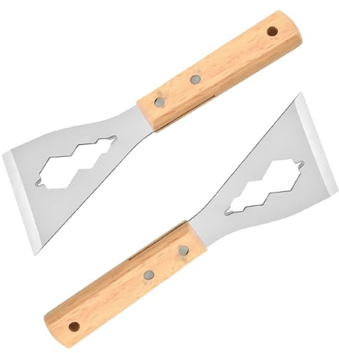 Ouliget Paint Scraper Tool,Stainless Steel Stiff Putty Scraper with Wood Handle,Metal Spackle Scraper for Removing Drywall Paint Caulk Wood Wallpaper,2 Pieces