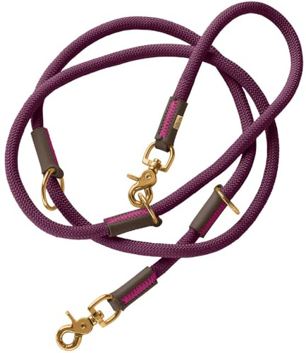 HUNTER Verstellbare Hundeführleine Malia, Farbe: brombeer/Dunkelbraun, geschmeidiges Tau & Robustes Leder, 3-Fach verstellbar, leicht, strapazierfähig, moderner Look, Made in Germany, Größe: 10/200
