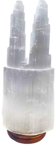 VADEINCIENSO Lámpara de Selenita Doble Torre, 30 cm de Altura, 220 Voltios, Bombilla Blanca