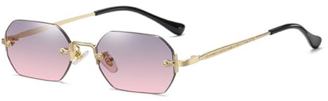 qinqilanqi-S Retro Rahmenlose Achteckige Sonnenbrille Damen Herren,UV400