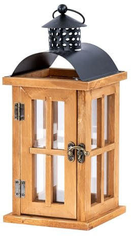Laterne H29cm Braun Holz Metall Kerzenhalter Windlicht Gartendeko Holzlaterne Kerzendeko Tischdeko Wohndeko