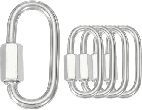 sourcing map Quick Links M4 1.57 Inch Stainless Steel Chain Connector Large Opening Screw Chain Link D Shape Locking Looks for Hammock Camping and Outdoor Equipment Pack of 5