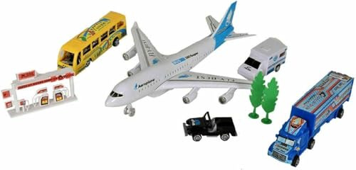 MIXEL Airport Toy Set With Accessories For Kids, Play Vehicles, Gas Station, Police Car, Baggage Cart, Vibrant Colour, Provide Hours Of Fun, Pretend Play Set