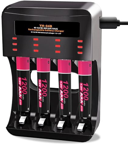 BOANV 4 Slots Chargeur Piles Rechargeable Charge Rapide pour AA AAA Rechargeable avec Port USB-C (4 Slots Chargeur +4AAA)