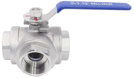 FRAOMHFW Válvula de Bola de Tres vías de 1-1/4 con Rosca BSP de Acero Inoxidable 304, Tipo T y Tipo L, DN32(T Type)