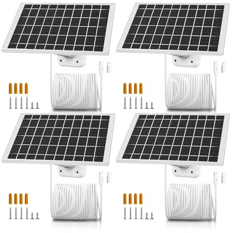 4 Pack 7W Solar Panel Charger for Arlo Essential 2K Outdoor 2nd Gen 3rd, Essential XL Camera 2nd Gen 3rd Solar Panel, Arlo Pro 6th Gen 2025 Release USB C Type C Cam, Micro USB Adapter, IP65 Waterproof