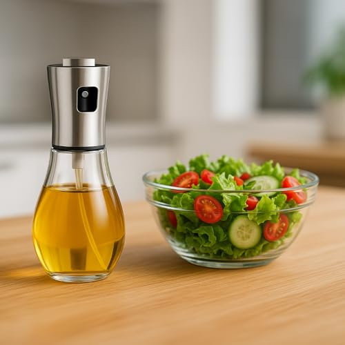 Oliera Spray 170 ml in Vetro e Acciaio Inox - Nebulizzatore Olio e Aceto per Cucina, Friggitrice ad Aria, Barbecue, Insalate - Dispenser Ricaricabile Antigoccia