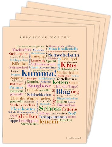 Deine Wörter Postkartenset - 5 Postkarten mit Bergischen Wörtern, einzigartiges Souvenir aus dem Bergischen Land und kreative Geschenkidee - DIN A6