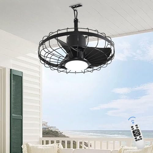 JNTFNE Ventilateur de Plafond d'Extérieur 20 Pouces, Discret, avec éclairage Tricolore Réglable, Silencieux, 3 Pales RéVersibles, 6 Vitesses, Minuterie pour Porche, Pergola, Atelier, Terrasse