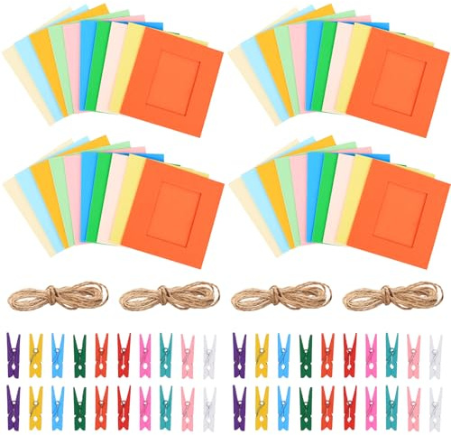 40 pezzi Cornice per ghirlanda fotografica in carta, cornice portafoto, 8,8 x 9,4 cm, cornice in cartone di carta, cornice in cartoncino colorato per foto, decorazione murale appesa fai da te per casa