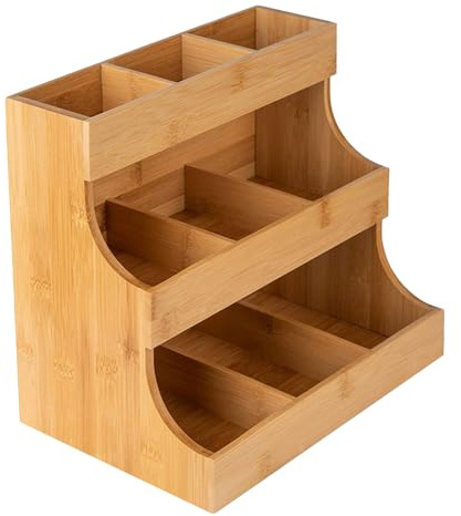 Porte-Sachets De Thé Organisateur,Boîte de Stockage de Thé en Bois Compacte | Étagère en Bois à 3 Niveaux pour la Maison, le Bureau, la Cuisine, le -Manger, le Coffre, le Plan de Travail et l'Affichag