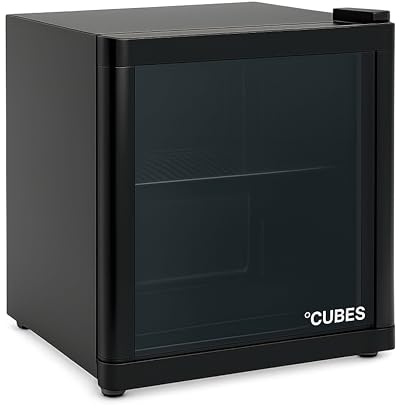 °CUBES Mini Kühlschrank schwarz 48L | Leise & energieeffizient | Kompakter Getränkekühlschrank mit Glastür – Perfekt für Büro, Gaming & Camping | Kleiner Kühlschrank mini fridge