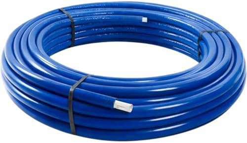Tubo Multistrato Rivestito PERT Coibentato Rivestito con Guaina Isolante Ø16 Ø20 Ø26 Ø32 Rotoli 25 50 m per Impianti Acqua Calda Fredda e Riscaldamento Uso Professionale (BLU, ⌀16 X 50 MT)
