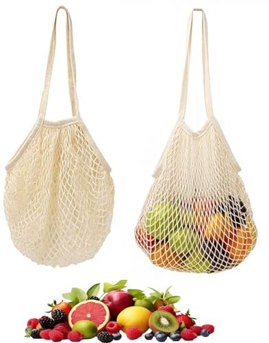 miaomiao 2 Stück Einkaufsnetz, Netztasche Wiederverwendbar mit Langer Griff, Strandtasche Beach Bag, Netzbeutel, Sandspielzeug Tasche, Mesh Einkaufstaschen Mesh Bag für Obst Gemüse