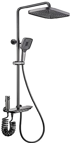 Système de douche thermostatique, ensemble de robinet de pluie mural, pommeau de douche à main de 25,4 cm, touches piano, garniture de baignoire, combiné bidet gris pistolet.
