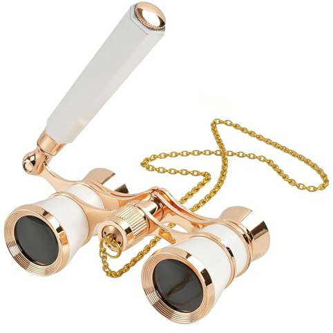 Opernglas Theaterglas 3x25 Opernglas Fernglas Kompakt mit Verstellbarem Griff und Metallkette, Faltbares Opernglas Tragbares Opera Fernglas für Theater Musikkonzerte, Opernhäuse (Weiß)
