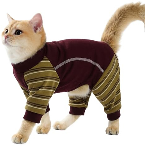 Kattkläder, kattrockar och kroppsvärmare klibbig hårjumper efter operation kostym skjorta med ben kall klänning (röd, L)