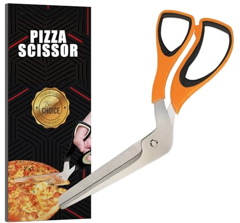 Raafi lebensmittelechte, scharfe Pizzaschere, schneidet Pizza, ohne die Beläge zu verschieben. Pizzaschneider Spülmaschinenfest, weicher Griff und multifunktionale Küchenschere, 27 cm lang (Orange)